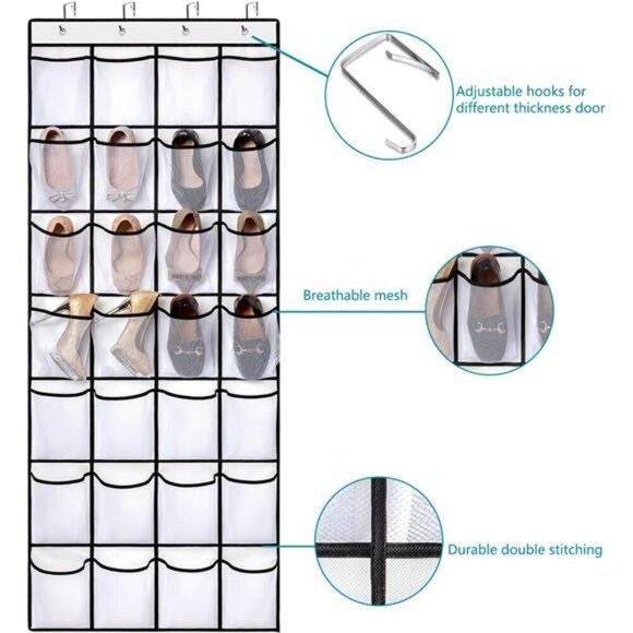 REGELOGO Over Door Shoe Organizer 28 Pocket Hanging Rack Closet Storage - Picture 3 of 7